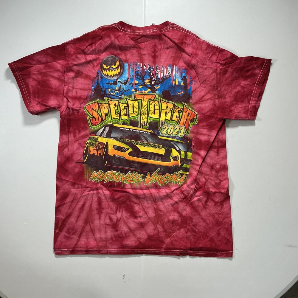 Nascar Halloween Speedtober Martinsville VA Racing T Shirt‎ Mens M Tie Dye Red